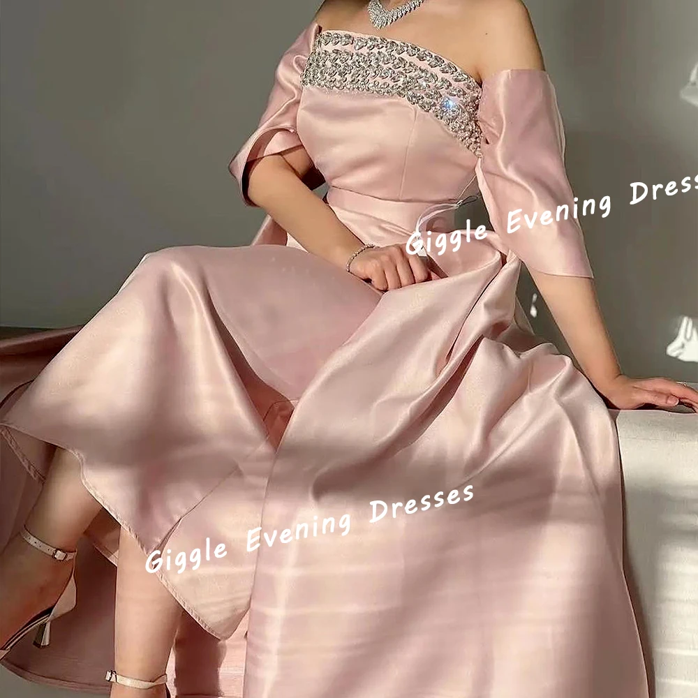 Giggle Satin Beading Strapless Sashes Elegance Prom Gown Saudi Arab Exquisite Floor-Length Evening Party Dresses for Women 2024