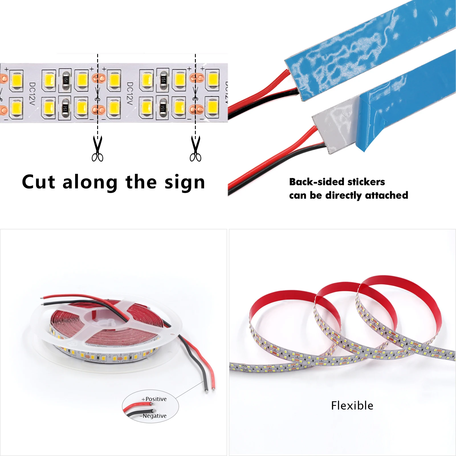 SMD 2835 유연한 LED 리본 다이오드 테이프, 12V, 24V, 120, 240, 480LED/m 방수 램프 라이트 스트립, 방 장식용