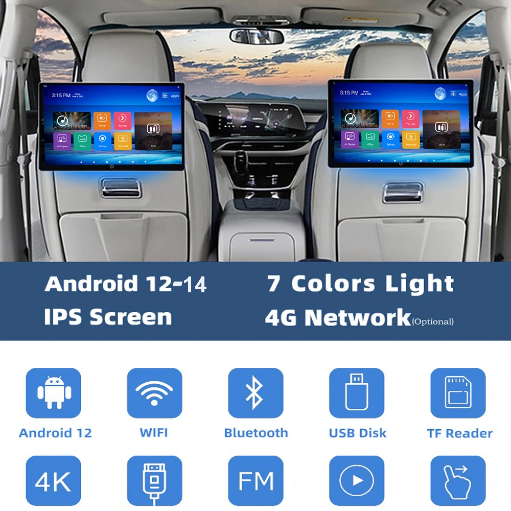 Image of 2025 Auto-Kopfstützenmonitor 10,1 Zoll IPS RK3566/ A98 Chip Android 14 HD 1080P WIFI/HDMI/USB/TF/BT 2 GB + 32 GB ROM Mirroring/Miracast