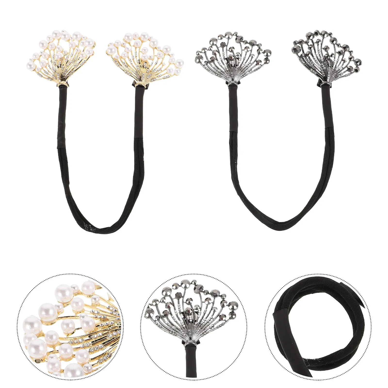 2Pcs French Twist Bun Maker with Rhinestones Pearls Donut Hair Styler Tool for Secure Long-Lasting Updos Wedding Prom Party Hair