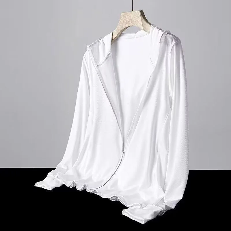 

1pcs Summer Men's Ice Silk Thin Sun Protection Coats Sportswear Hooded Man Casual Jackets Outdoor Fishing Sunscreen Clothing Top