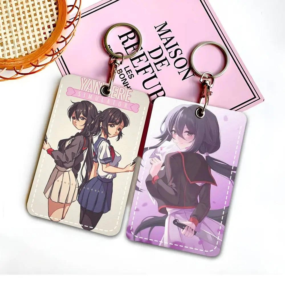 Video Game Y-Yandere S-Simulator Anime Access Card Case Holder Keychain Key Ring Door Access Tags ID Card Case Keychain