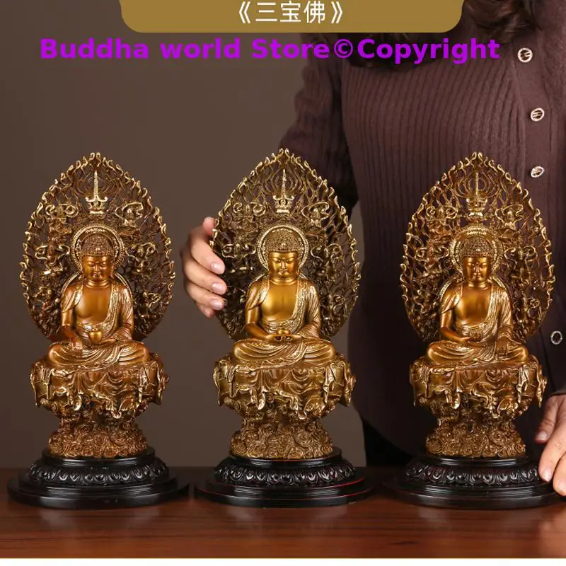 

A SET 3P High grade gilding Buddha SAN BAO FO Sakyamuni Amitayus Medicine Buddha statue HOME shrine shop bless safe protection