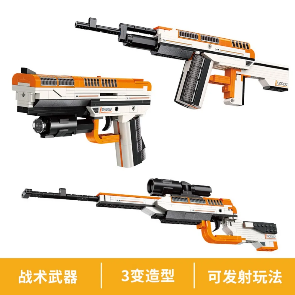 Keeppley 3 IN 1 Shootable Handgun Building Blocks Pistol Sniper Rifle Military Assemble Model Puzzle Toy Kids Collection Gifts