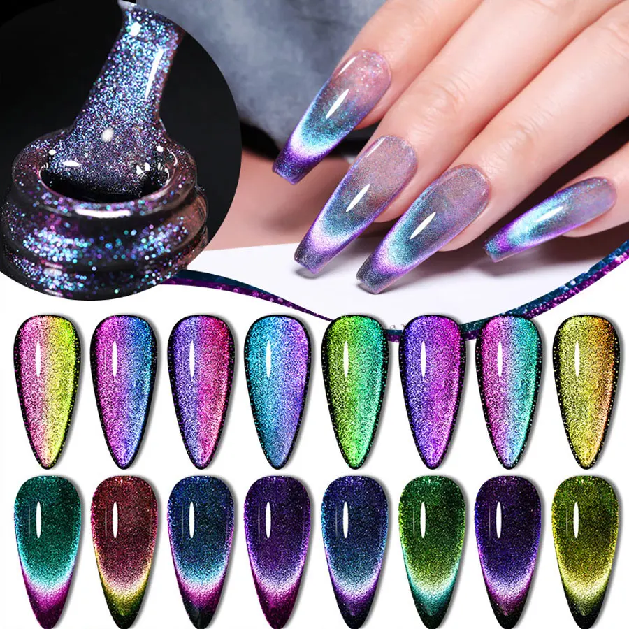 9pcs Nail Cat Eye Gel Set Rainbow Cat Effect Magnetic Gel Polish, Soak Off UV LED Gel Polish Manicure Nail Art With Magnet Stick