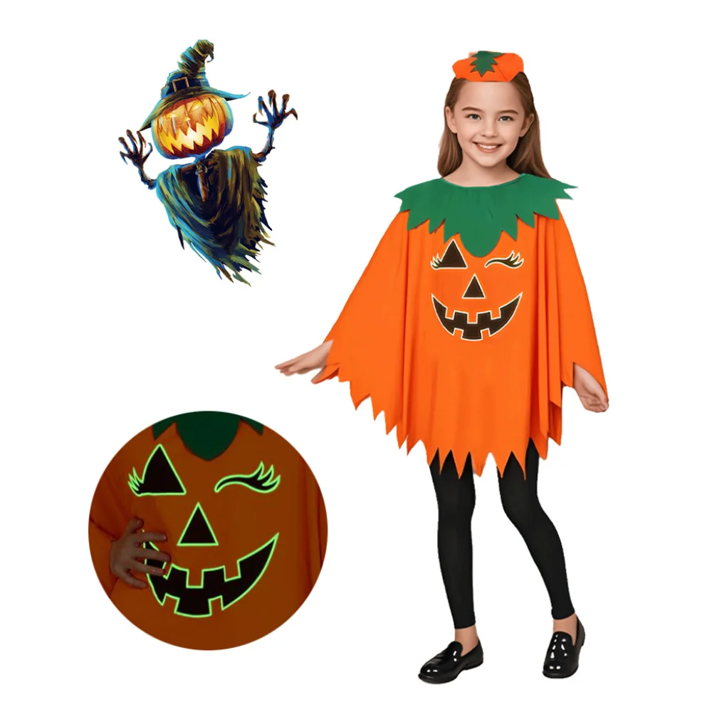 

Halloween Party Adult Children Pumpkin Luminous Cloak Shawl Pumpkin Hat Cosplay Costumes Novelty Suit Cute Cape Party Dress Up