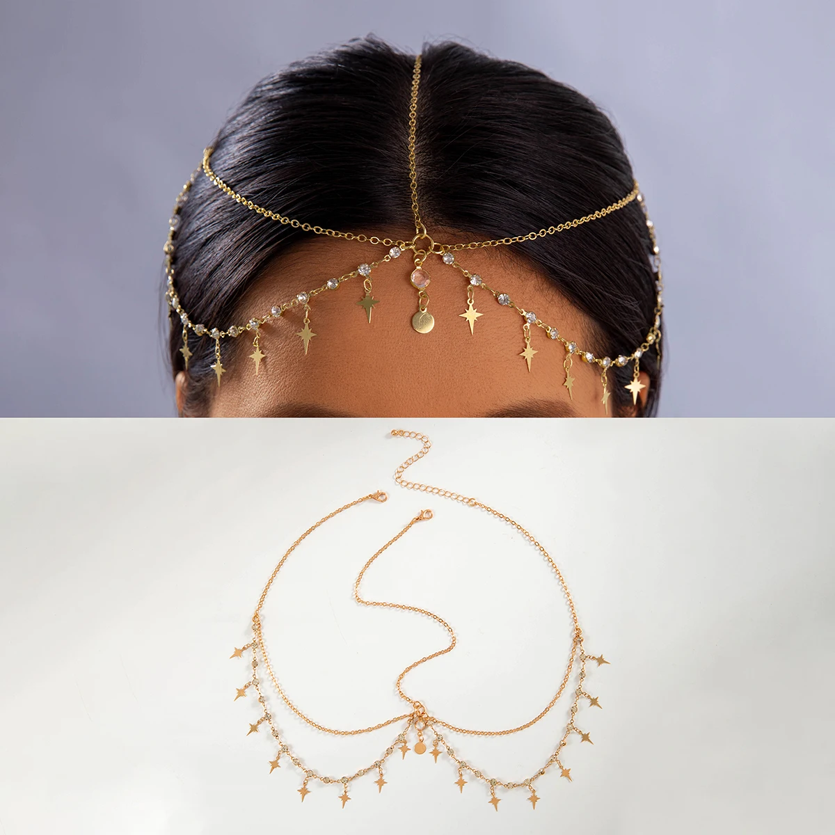 Tocona Bohemia Headband Crystal Hair Jewelry Women Metal Head Chain Headpiece Indian Boho Headdress Wedding Hair Accessories