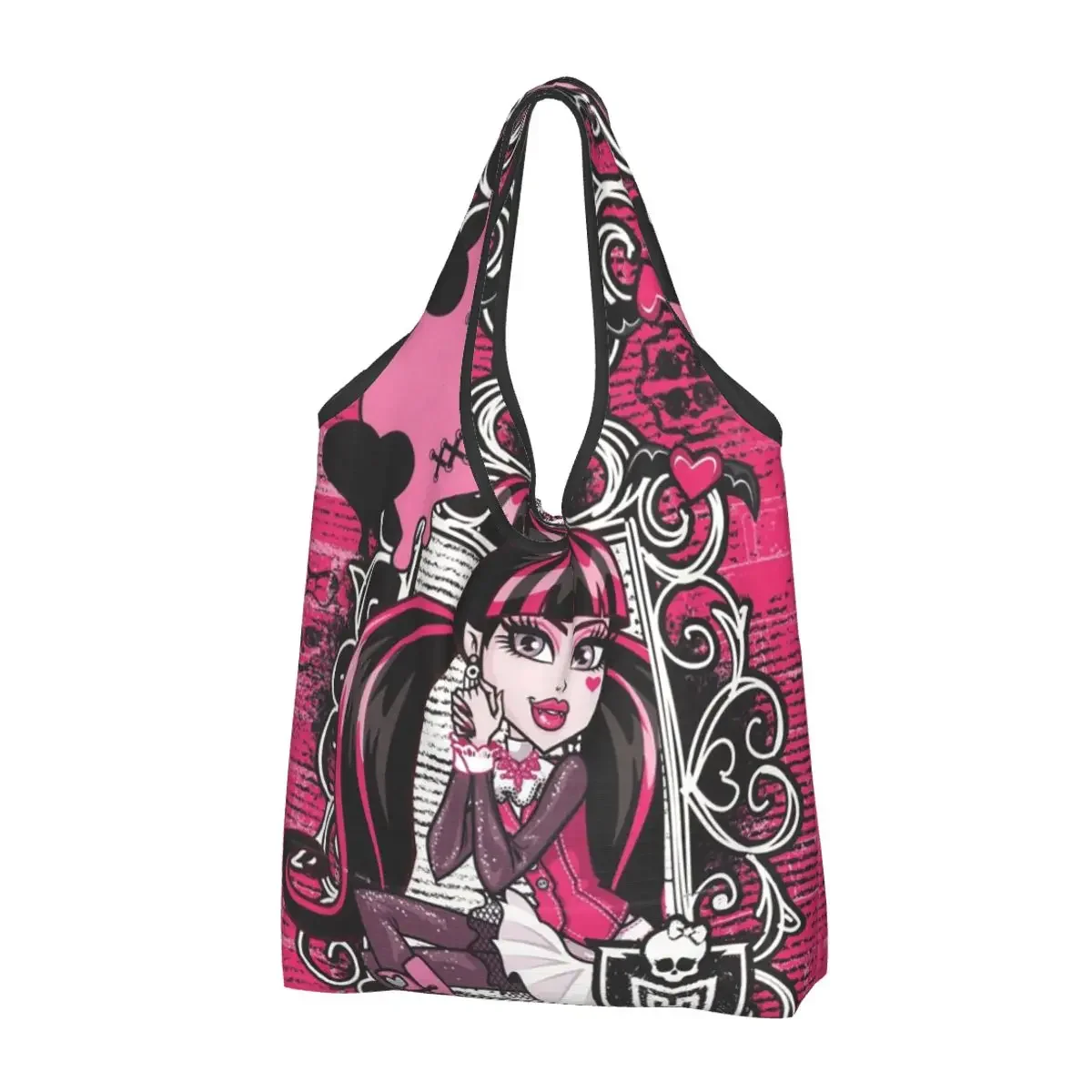 Reusable Draculaura High Shopping Bag for Groceries Foldable Cartoon Grocery Bags Washable Large Tote Bags