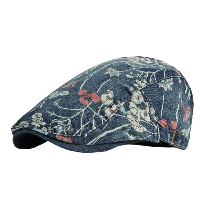 

Ethnic Style Beret Women's British Retro Korean Type Fashion Printed Washed Denim Peaked Cap Casual Advance Hats Fashion