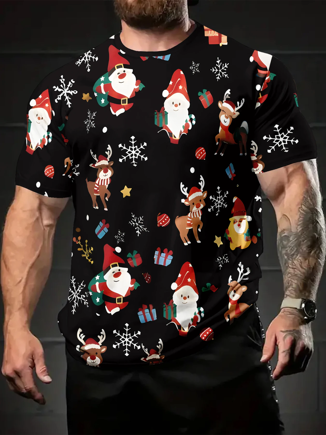 

Christmas Element Pattern T-Shirt For Men Funny Santa Claus 3D Print Tees Summer Casual Short Sleeve O-Neck Top Unisex Clothing