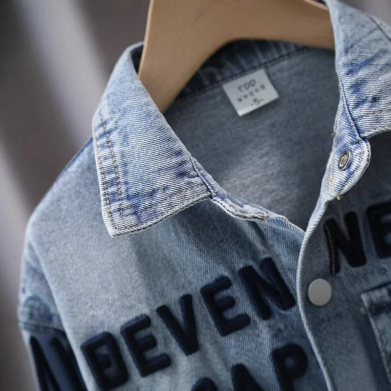 سترة أطفال ريترو y2k من قماش الدنيم مع حروف للأطفال الرضع في أمريكا ملابس الشارع العصرية معطف جينز للأطفال الصغار ملابس كاجوال