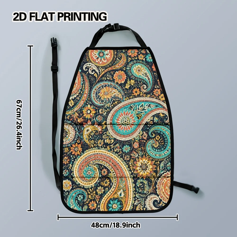 2pcs Bohemian Floral Swirls Car Organizer Mats - Foldable Pocket-Style Backseat Storage Suitable For Sedans & SUVs, Fit For Vehi