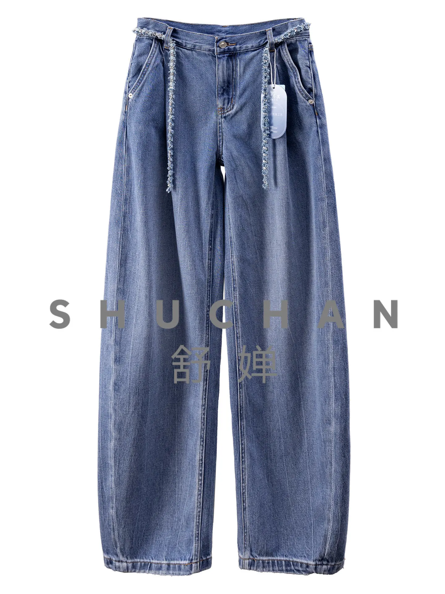 

100 Cotton High Waist Wide Leg Sickle Jeans Women's 86I2 Streetwear Women Pantalones De Mujer