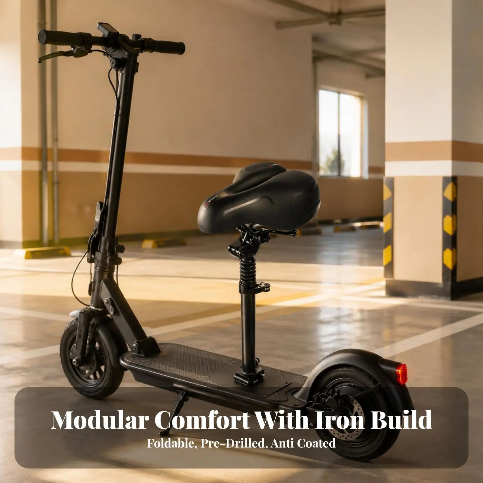 Foldable Scooter Seat with Shock Absorbing Spring for ZT3 Pro Comfortable Padded Saddle Black Iron Frame
