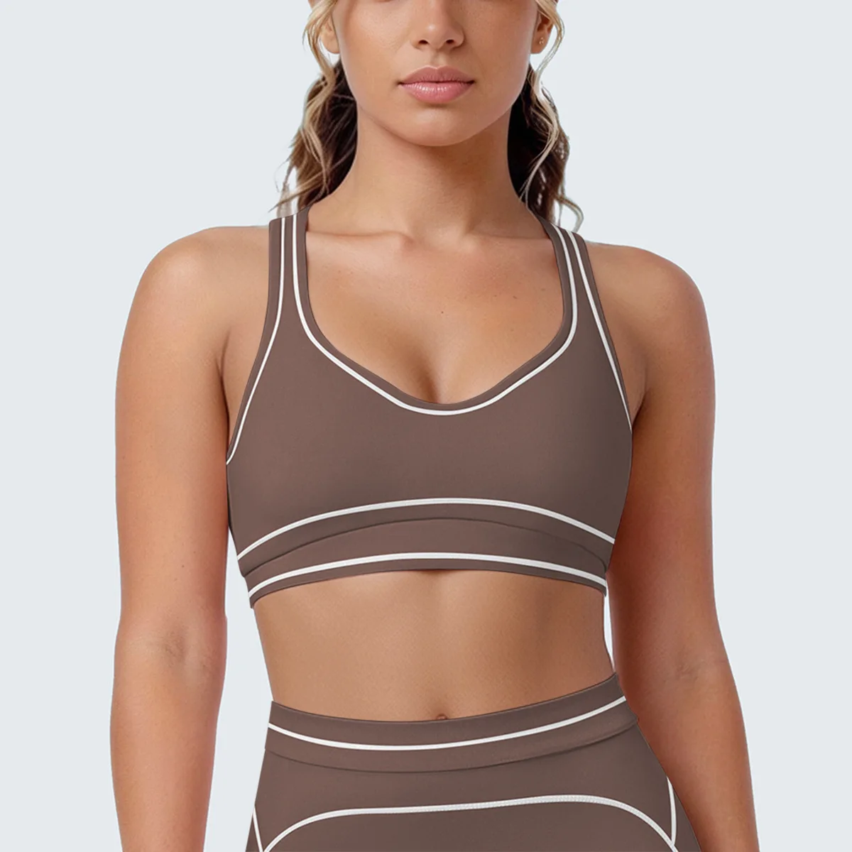 Women's Yoga Bra Vest Fitness Tank Running Workout Gym Top Push Up Padded Soft Slim Contrast Piping Racerback Sports Underwear