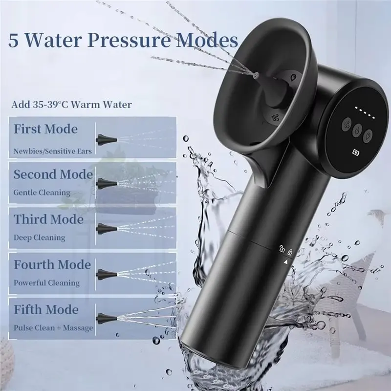 AB34 Safe Ear Wax Removal Tool - Mild Drying, Water Temperature Sensor, IPX6 Waterproof, 5 Cleaning Modes