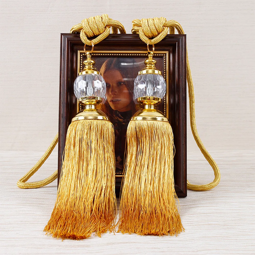 2 Pcs Luxury Curtain Holdbacks Rope Tie Backs Tassel Tiebacks Beaded Ball Decor Pair Home Window Treatment Home Decor