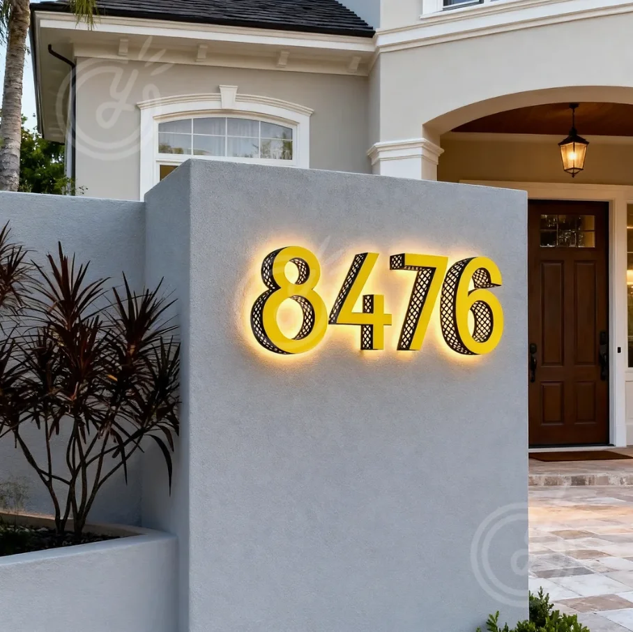 

Custom Perforated Metal Signs for House Number Acrylic 3D Business Logo Sidelit LED Channel Light Letters Door Entrance Outdoor