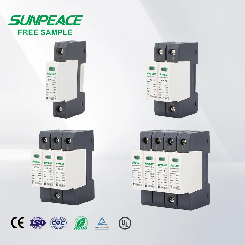 2P 4P AC DC SPD 20KA 40kA 500V 600V 1000V 275v 385v Solar PV Outdoor Power Surge Protector Protection Protective Device