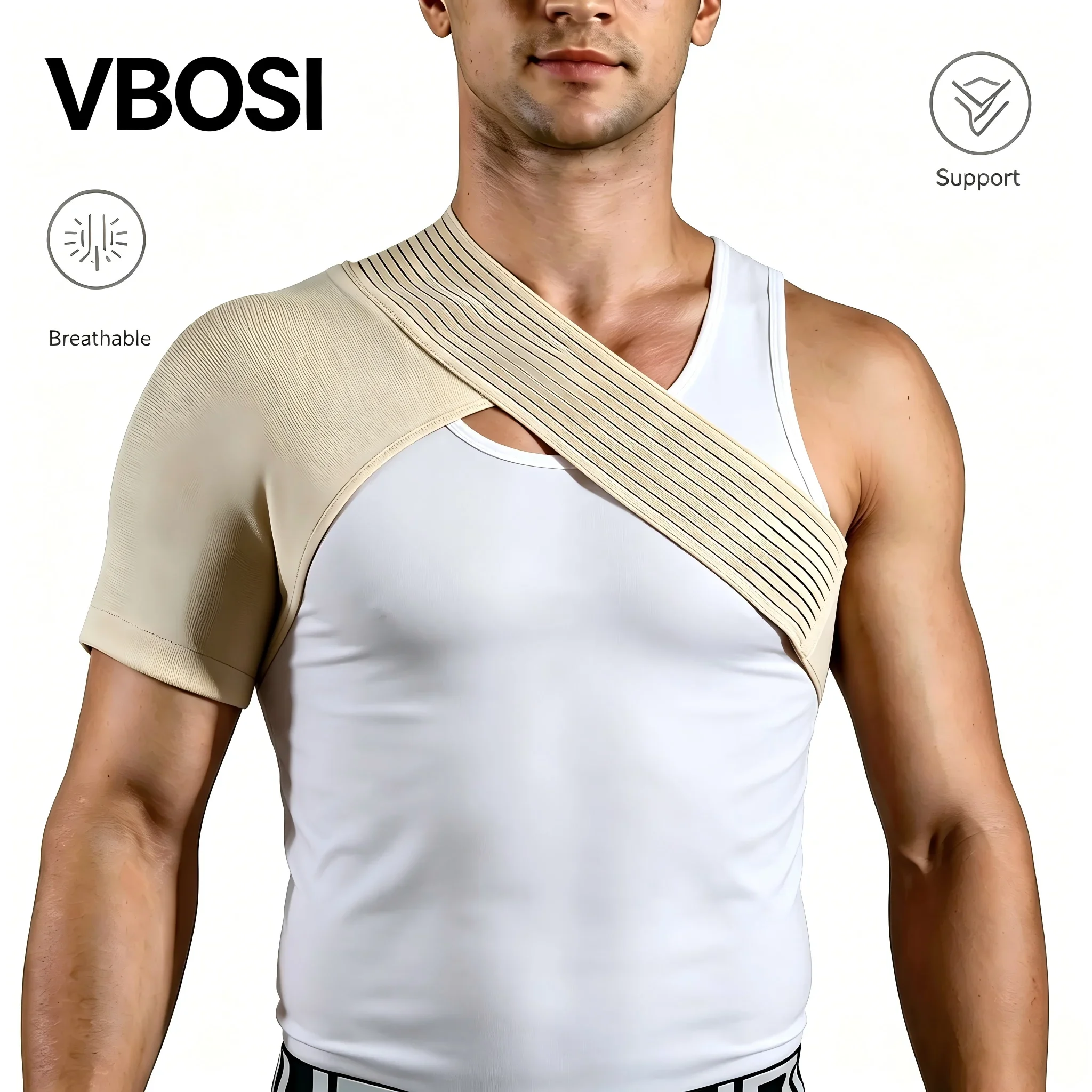 VBOSi Shoulder Support Brace - Adjustable Compression Sleeve for Rotator Cuff Pain Relief, Sports Injury Recovery & Stability