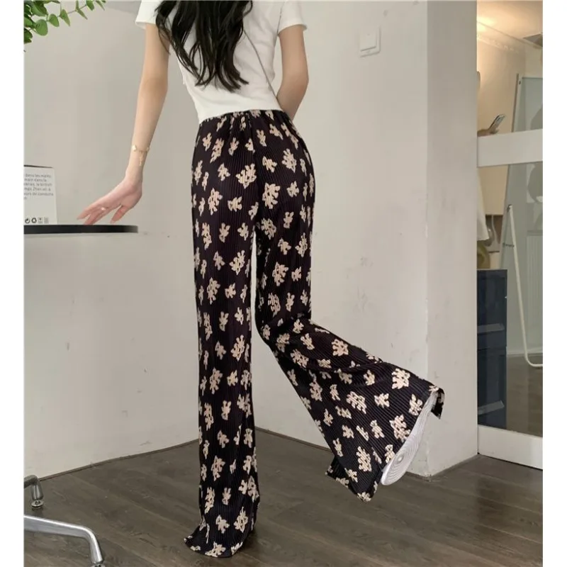 2025 sommer Neue Bär Tie-dye Casual frauen Lose Vielseitige Hosen Boden-wischen Hohe Taille Drapieren Breite bein Hosen