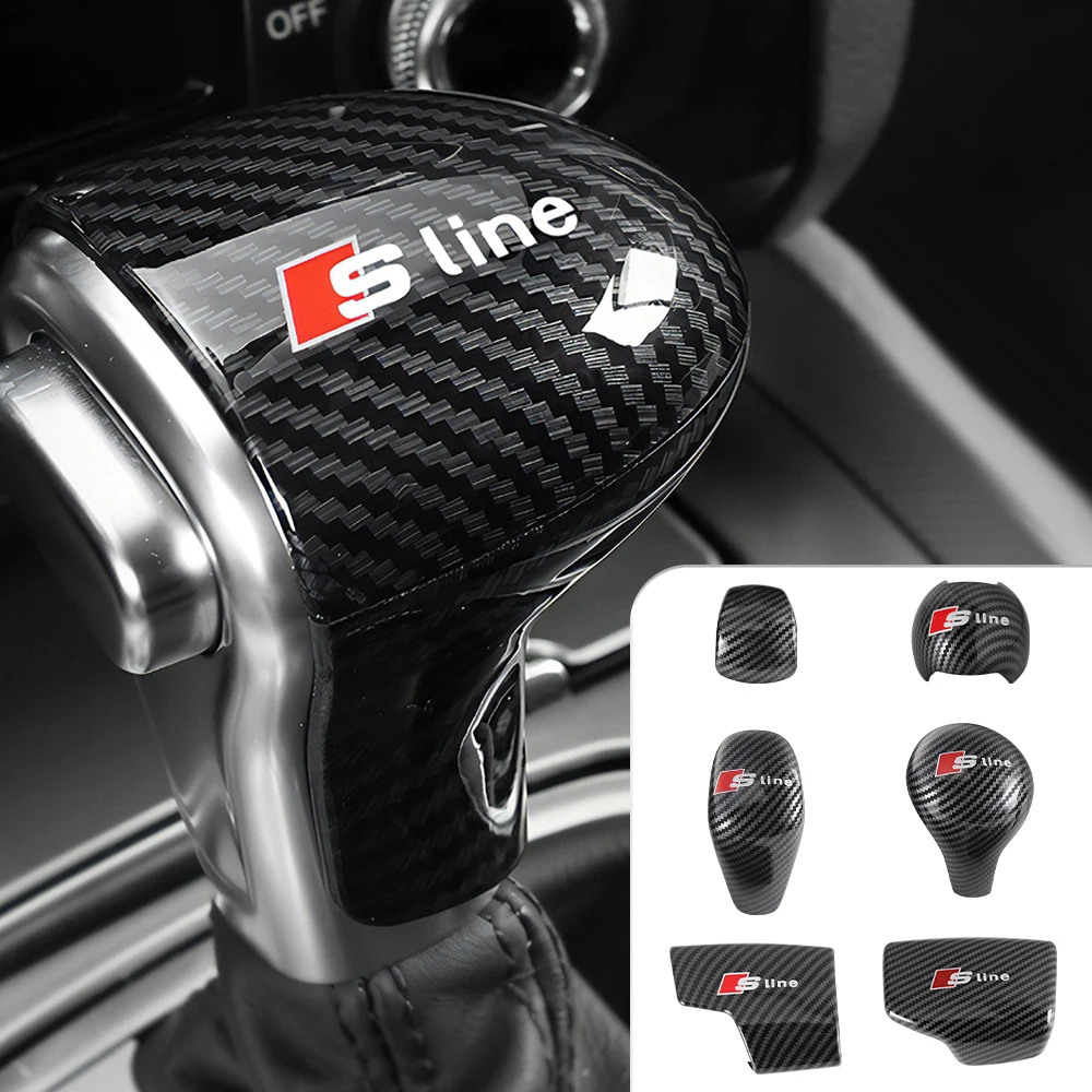 Car Gear Shift Knob Lever Cover Carbon Fiber Handle Stick Cap Decoration For Audi Sline A2 A3 A4 A5 A1 A6 Q3 Q5 Q7 B8 8P valve view 5