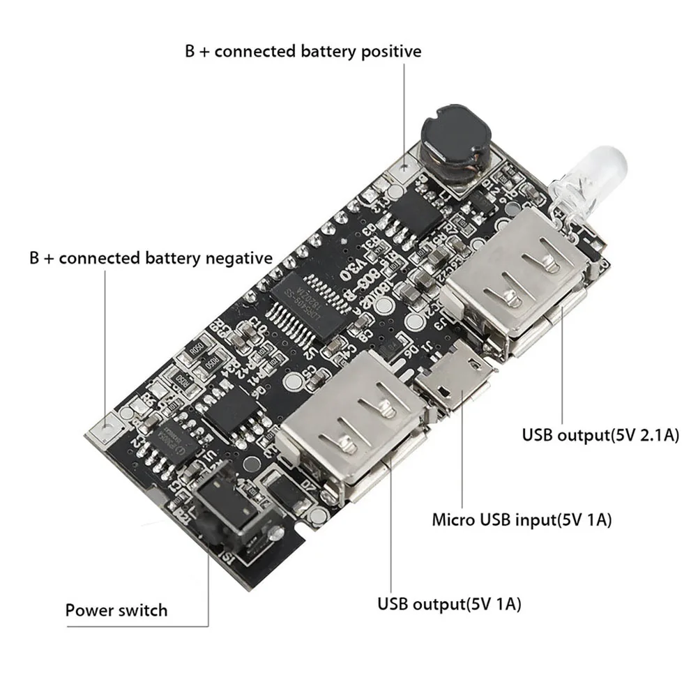 Circuito pcb placa-mãe proteção power bank 18650 bateria carregador placa diy 57*28mm automático duplo usb5v 2.1a