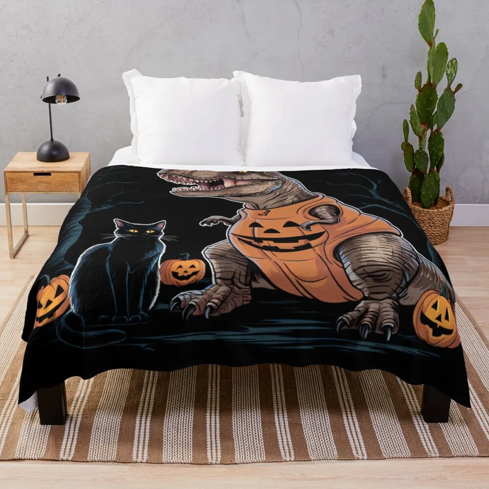 Halloween Tshirt Dinosaur T-rex Cat Spooky Party Costume Throw Blanket Blankets For Baby Cute Fashion Sofas Blankets