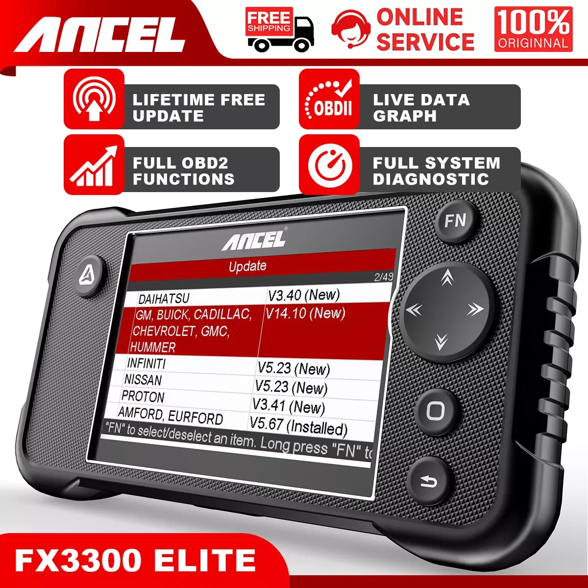 

ANCEL FX3300 Elite Car OBD2 Scanner Full System Code Reader Drive Chassis BCM Erasing Codes Reset Data Stream Diagnostic Scan