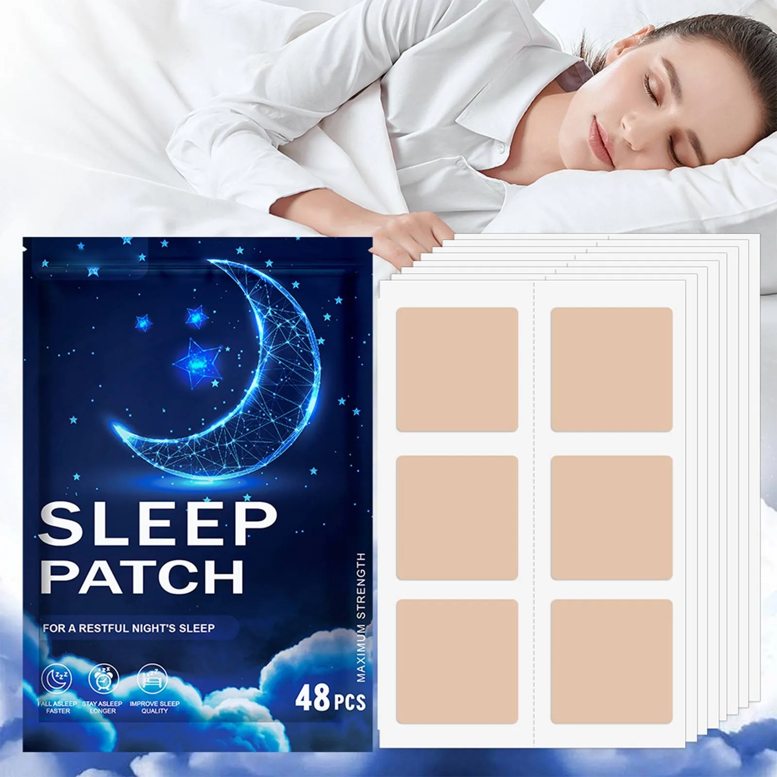 48pcs Adult Sleeping Patches Relieve Stress Promote Sleep Hypnotic Artifact Adult Soothing Decompression Massage Relax Stickers