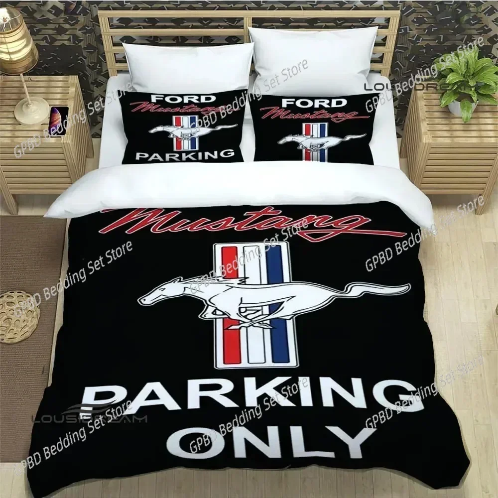 3D Print Mustangs Car Logo 3D Bedding Set Duvet Cover Pillowcases Single Twin Full Queen King Size Home Decor Quilt Boys Gift Qu