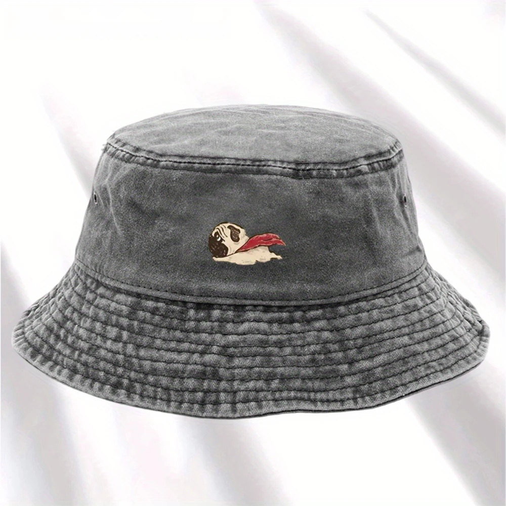 Dog print fisherman hat, foldable storage, washed and vintage style, men's and women's fashionable bucket hat basin hat