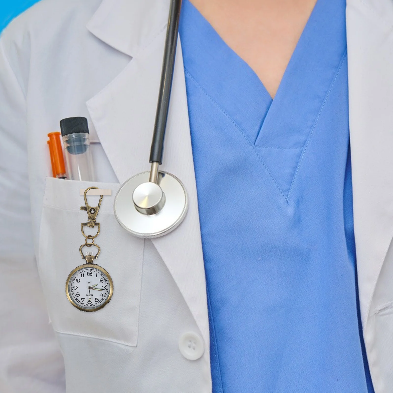 2 قطعة ممرضة ساعة خمر ساعة جيب كوارتز المفاتيح سبيكة كليب قلادة ل التمريض مستشفى جيب كيرينغ خمر حلقة رئيسية #1