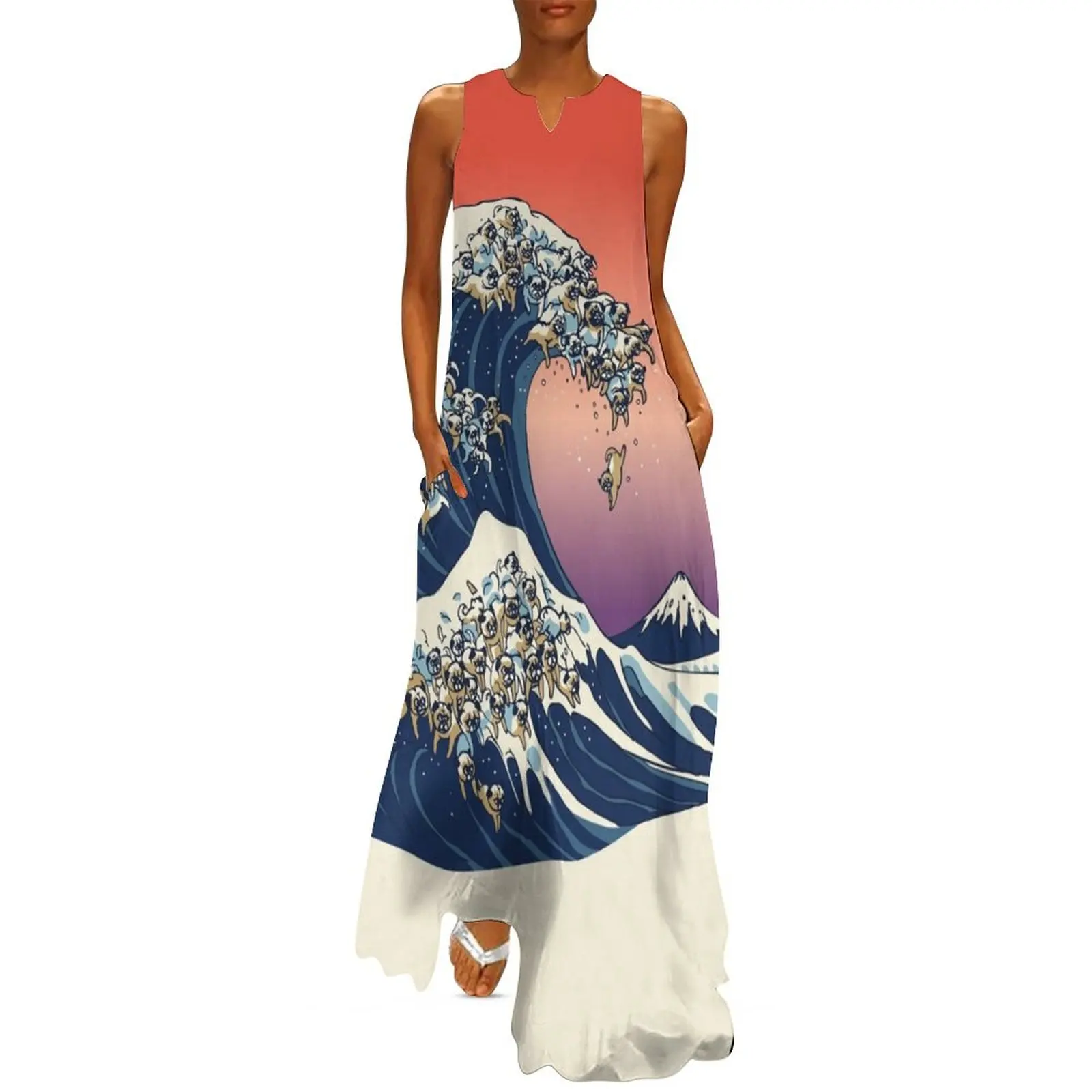 

The Great Wave of Pug Long Dress summer clothes birthday dress Women"s summer dresses