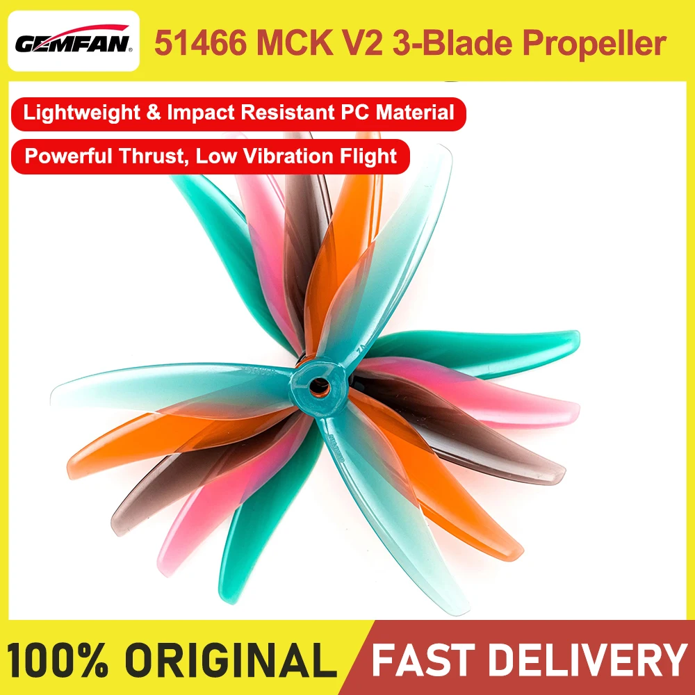 Gemfan Hurricane 51466 MCK V2 (2CW+2CCW) 3-Blade PC Propeller for RC FPV Freestyle 5-Inch Drones - DIY Drone Parts