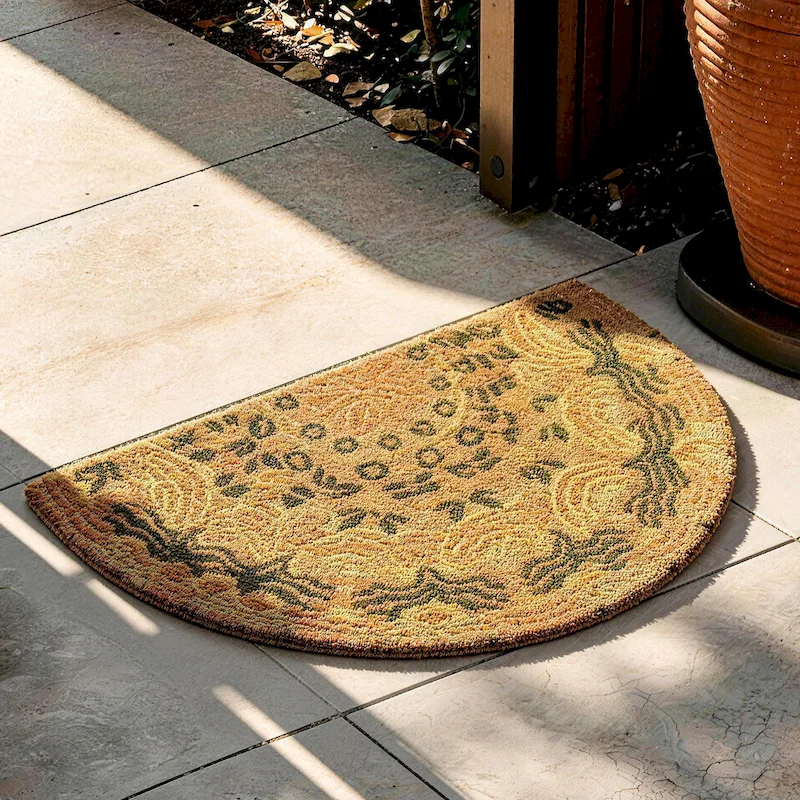 VIKAMA Bohemian Flower and Vegetable Wave Edge Half circle Door Mat Anti slip Outdoor Welcome Mat Entrance Home Decoration