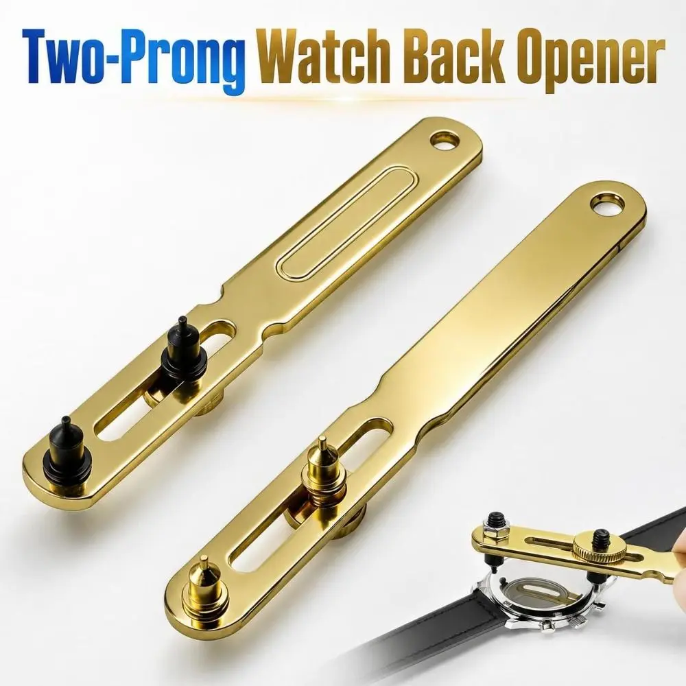 Professional Two‑Prong Watch Back Opener Metal Golden Watch Case Remover Portable Adjustable Watch Case Opener Watch Repair