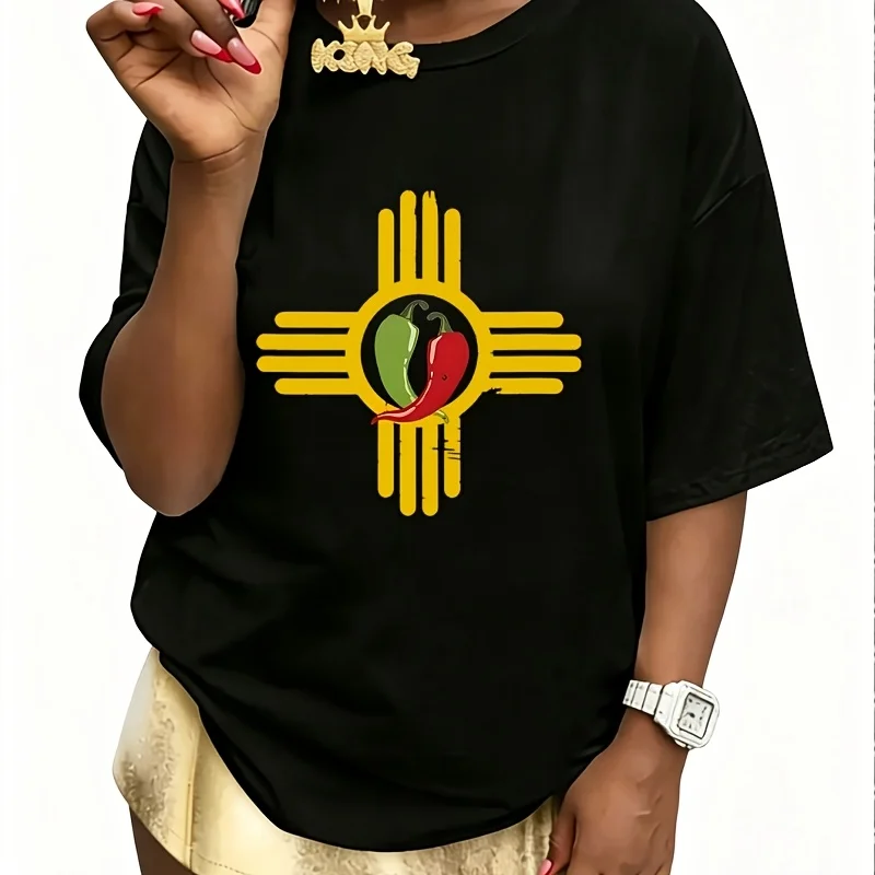 Red & Green Chile Design Women's T-Shirt 100% Cotton Fun Print Short Sleeve Top Casual Round Neck Tee S-5Xl
