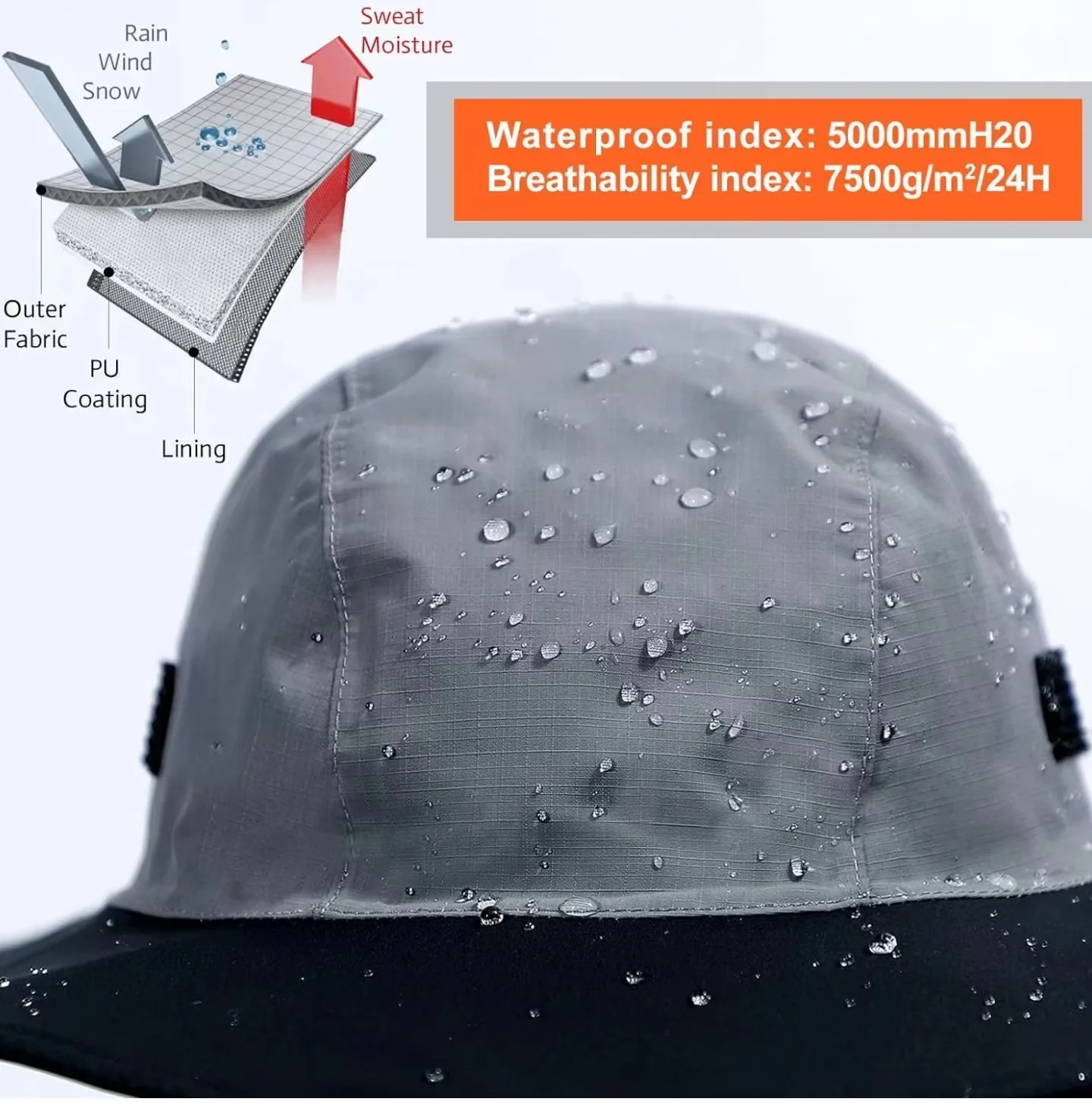 Outdoor hiking cap Highly waterproof and rainproof sunshade Baseball cap Breathable recreational hiking bucket hat