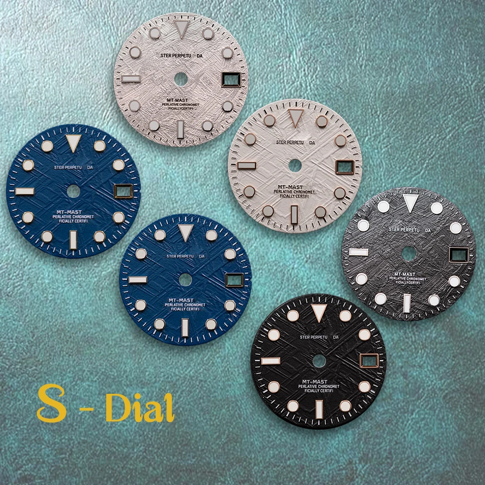28,5 mm S-Logo, neuer GMT-Weißmeteoriit, geeignet für NH34 Japan-Uhrwerk, eisblaue, leuchtende Uhrenmodifikationszubehörteile ﻿