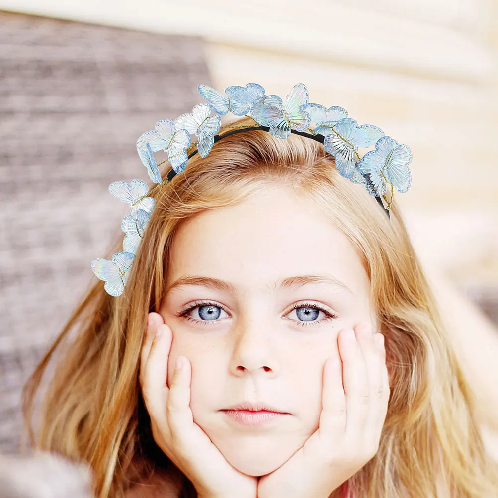 

2pcs Butterfly Headdress Headband Sky-blue Plastic Hair Accessories Lightweight 3D Design Party Wedding Women Elegant