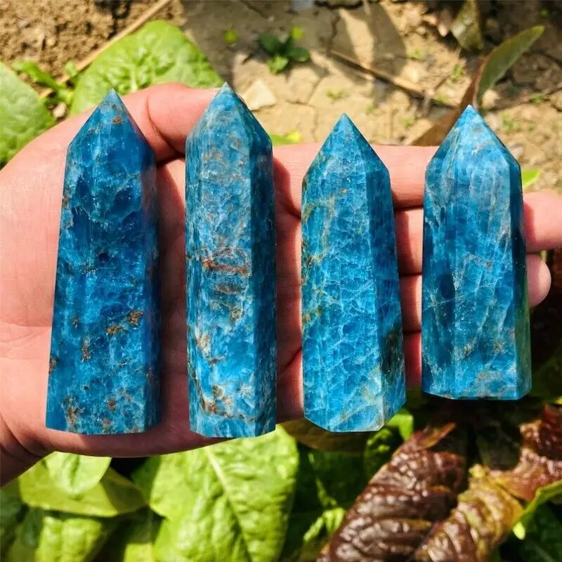 

1pc Natural Blue Apatite Obelisk Tower Quartz Crystal Point Wand Crystal Tower Radiesthesia Stick Christmas Decor