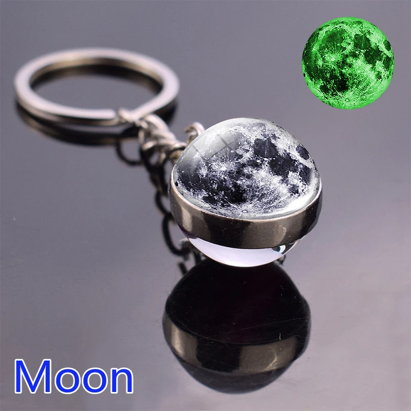 Glowing Solar System Planet Keyring Galaxy Nebula Luminous Keychain Moon Earth Sun Double Side Glass Ball Key Chain