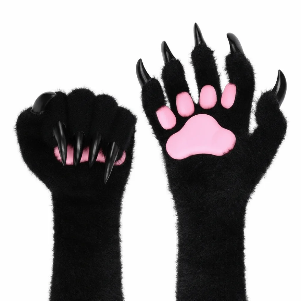 New Long Cat Claw Gloves Furry Cute Animal Claw Hand Gloves Cosplay Costume Accessories Silicone Paw Pads Plush Gloves Unisex