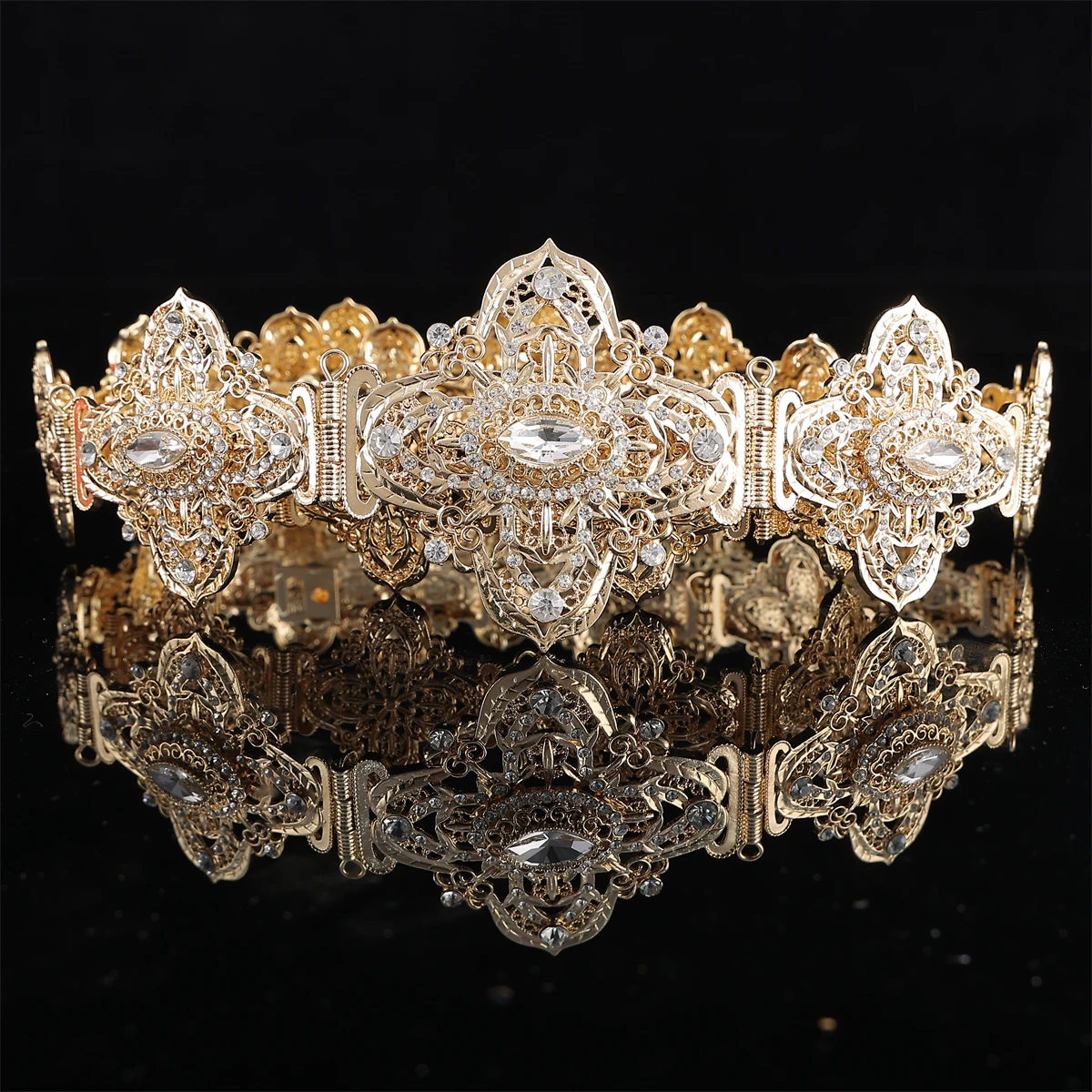 Vintage marok kanis chen königlichen Edelmetall Taillen kette Strass eingelegt Ausschnitt Blumenmuster Schmuck Gürtel Braut Kaftan Körper kette