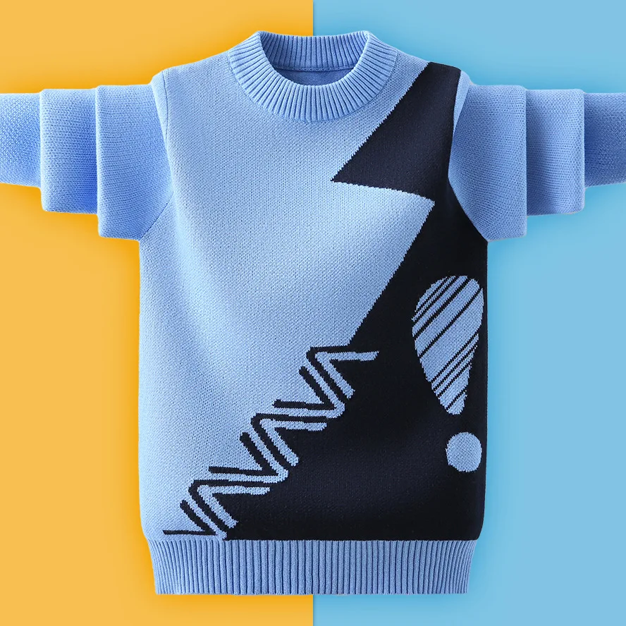 

Kids Sweaters Boys Spring-Winter Clothes Children Fashion Bottoming Shirt Teenage Fleece Lining Sweater Velvet Warm Knitted