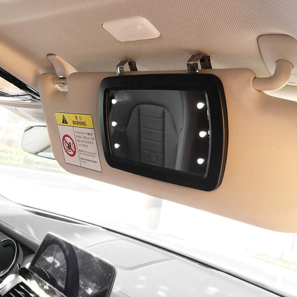 Car Sun Visor Mirror with LED Lights Makeup Sun-Shading Cosmetic Mirror Clip Make Up Mirror with Press Screen for Women