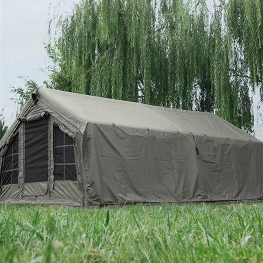 Green Large Double-Layer Four-Season Inflatable  Tent Two Bedrooms Living Room Cotton Fabric for Outdoor Camping