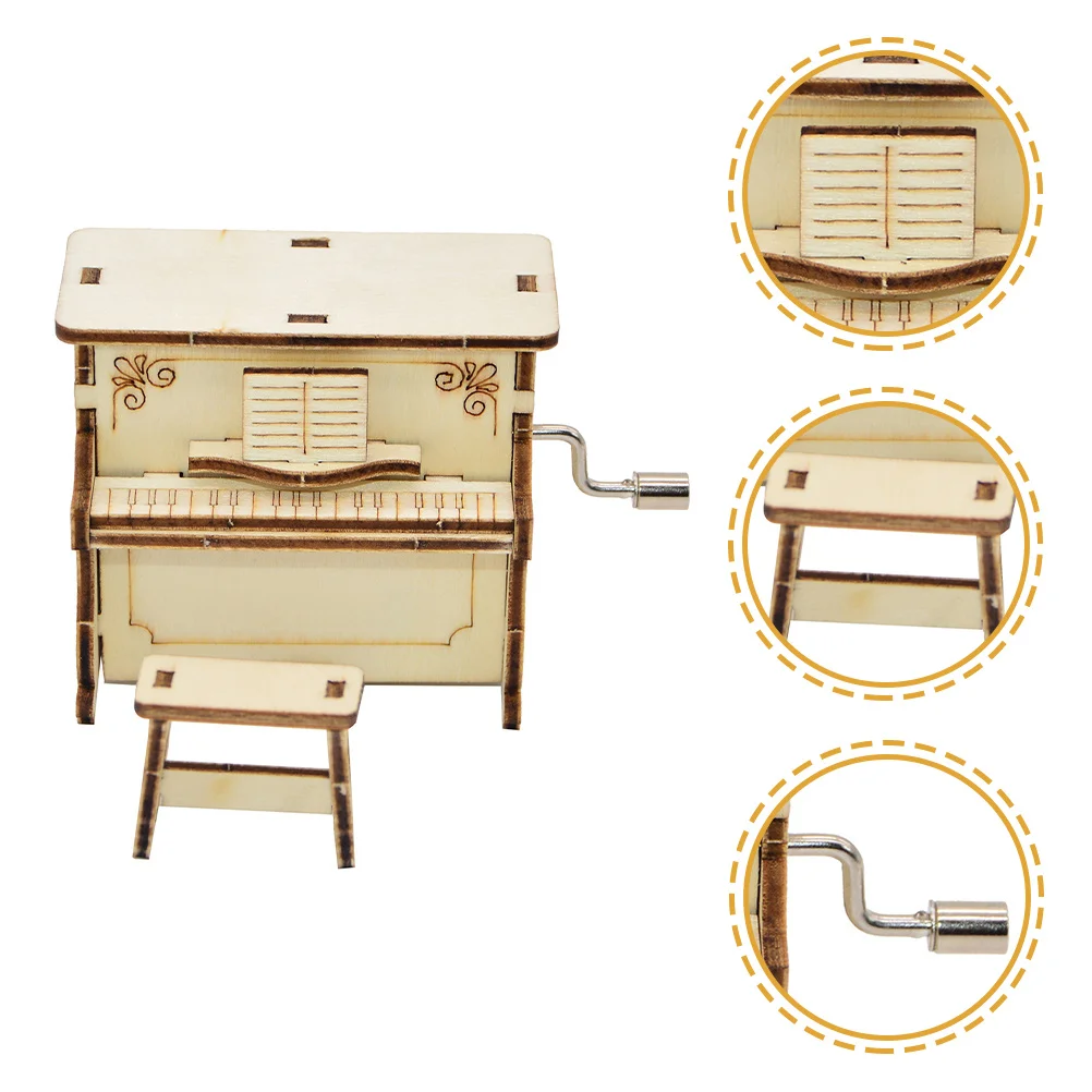 مجموعة واحدة من صندوق الموسيقى الخشبي، صندوق موسيقى البيانو الصغير للأطفال، نموذج التجميع التعليمي، ألعوبة الأطفال، الحرف الخشبية #4