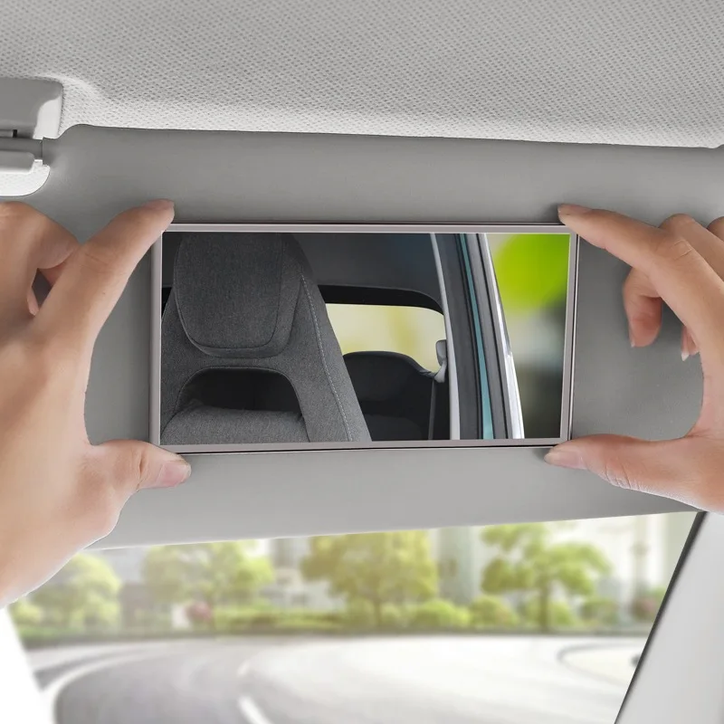 Stainless Steel Car Sun Visor Mirror Stick on Vanity Cosmetic Mirror Universal Seatback Makeup Mirror Car Interior Accessory